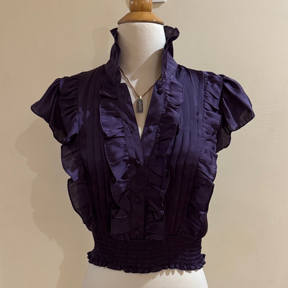 Moon Collection Deep Purple Ruffled Button-Front … - image 1